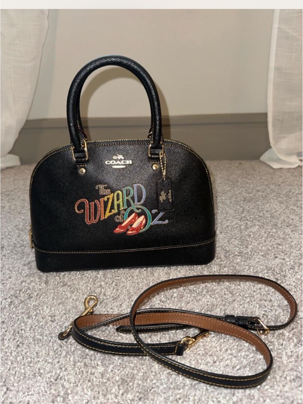 Rare Coach Black 'Wizard of Oz' Dome Satchel with Multicolor Graphic